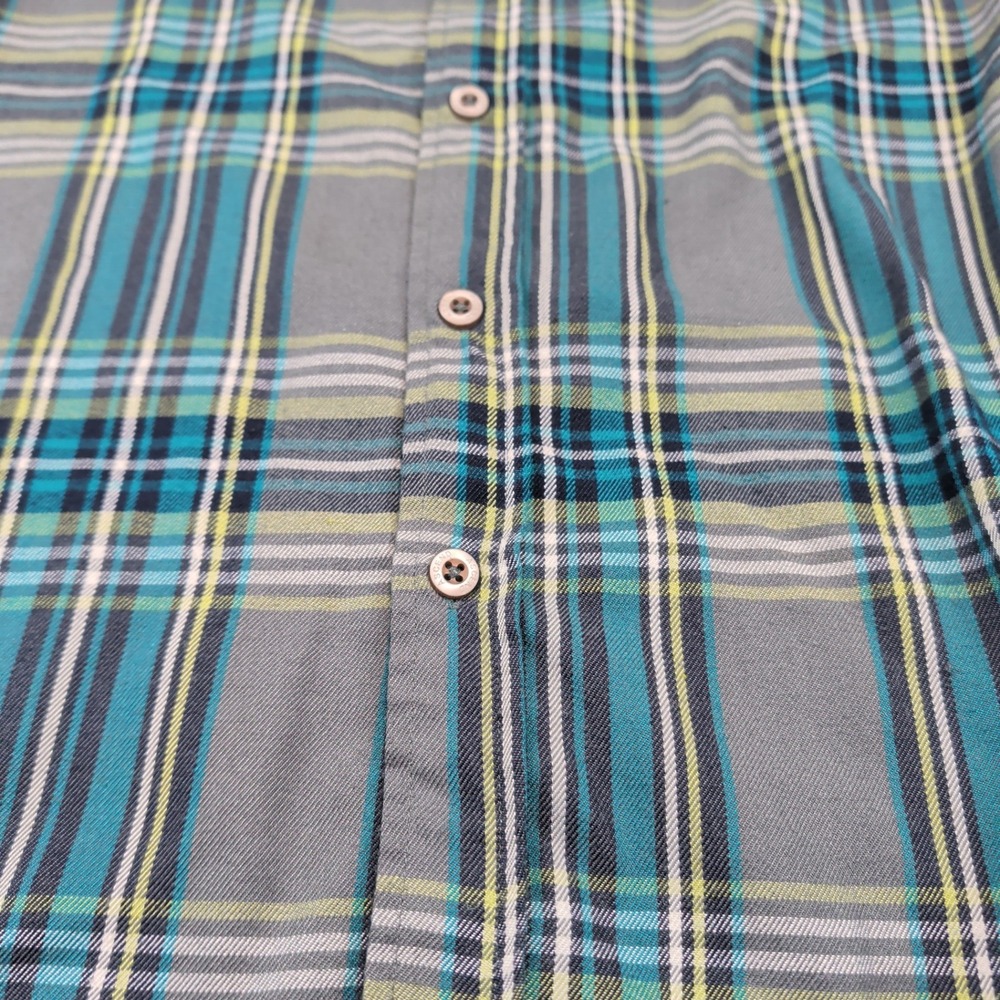 Ascend Gorpcore Plaid Button Down Shirt Medium Teal Grey Hiking Outdoor Trail - Picture 2 of 9